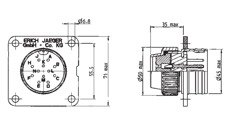 12 Pin Military Socket/Socket 24v -EJR